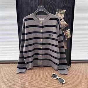 Miu Miu Gray and Black Striped Cardigan